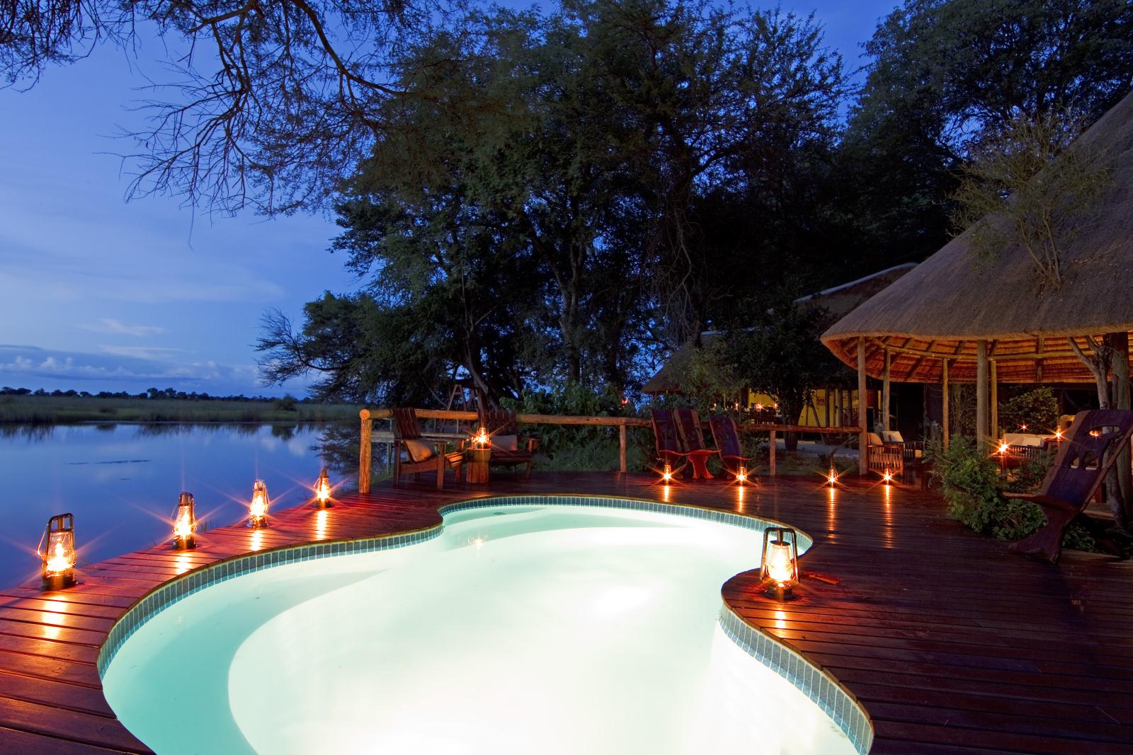 Kwando Lagoon Camp Pool and Lanterns