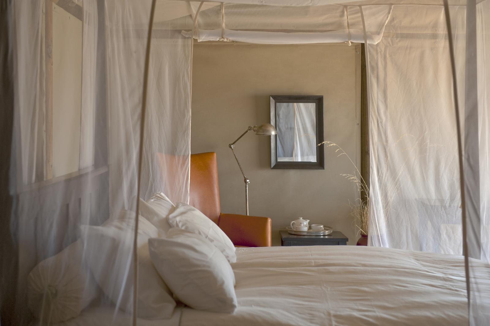 Inside a bedroom tent - Wolwedans Dunes Lodge