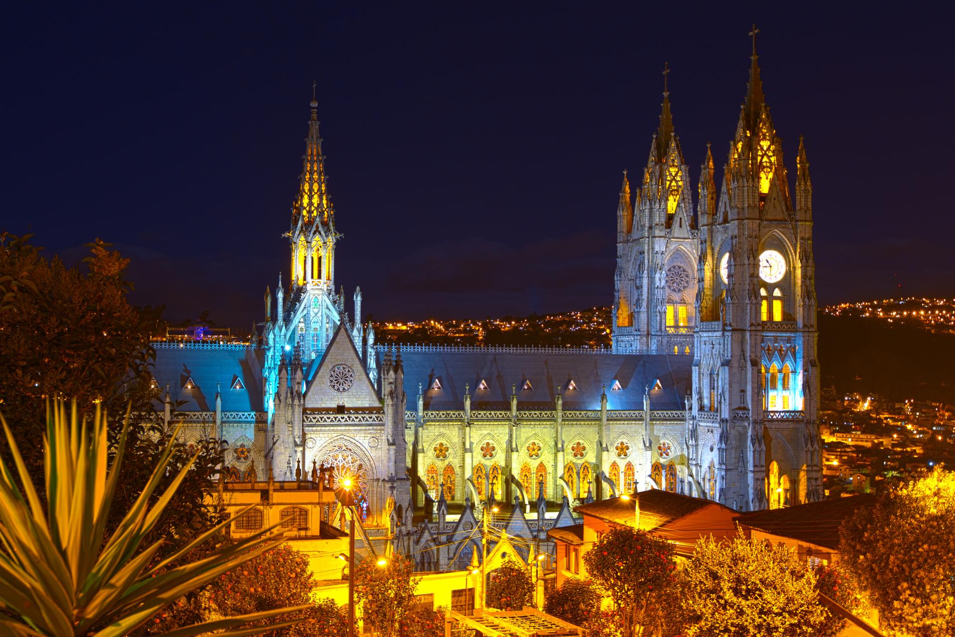 Quito Basilica at night 