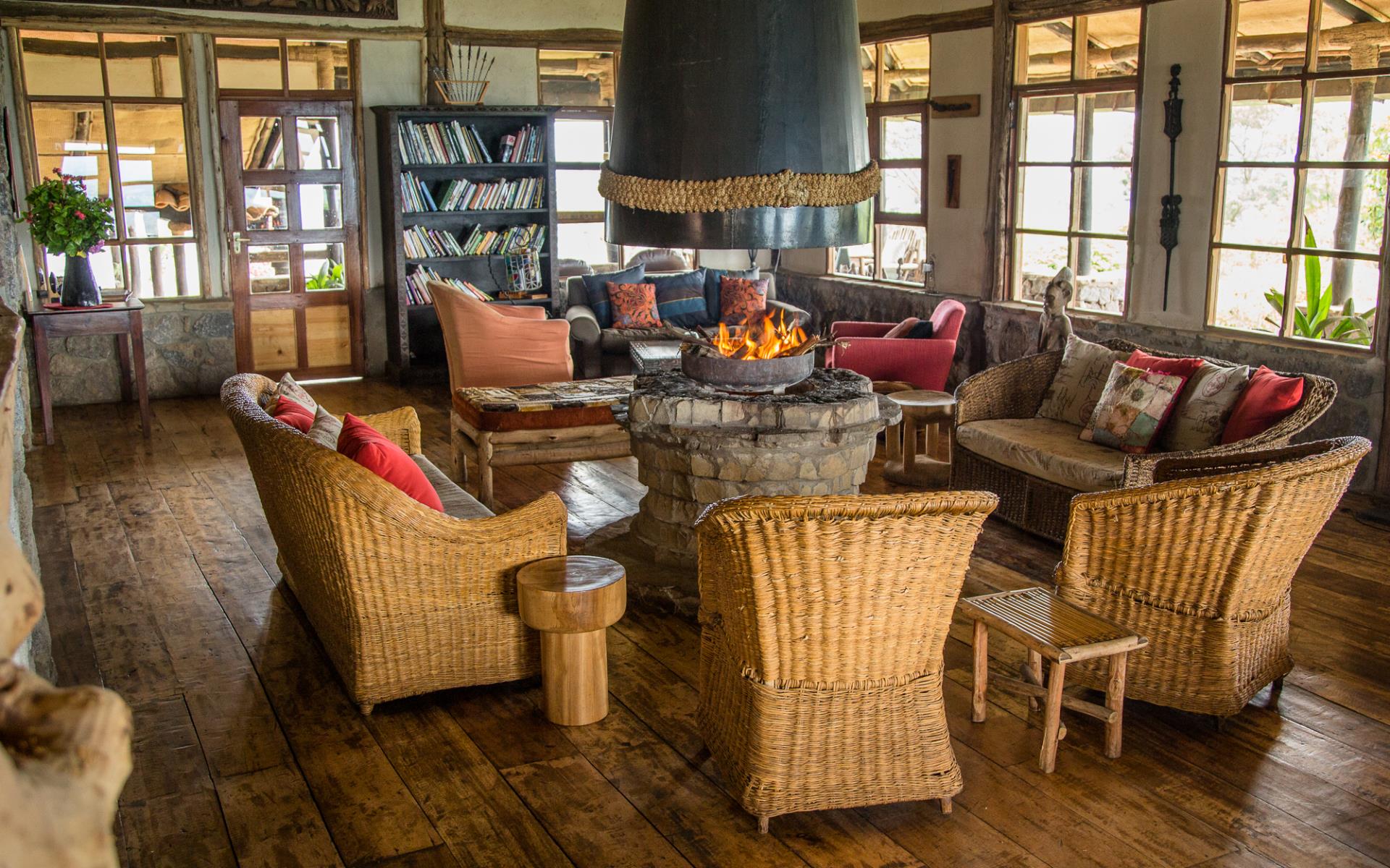 Lodge fireplace - Volcanoes Virunga Lodge