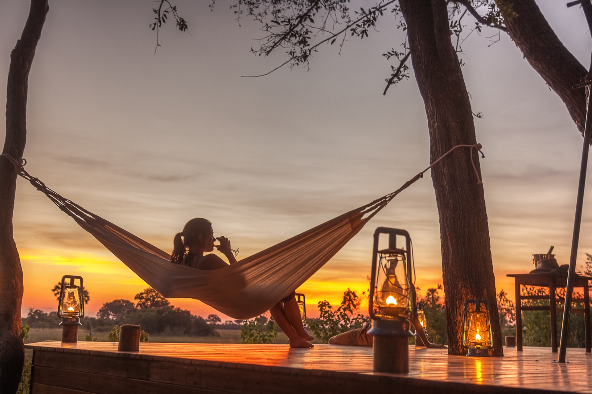 Relaxing in hammock - Wild Botswana Riding Safari