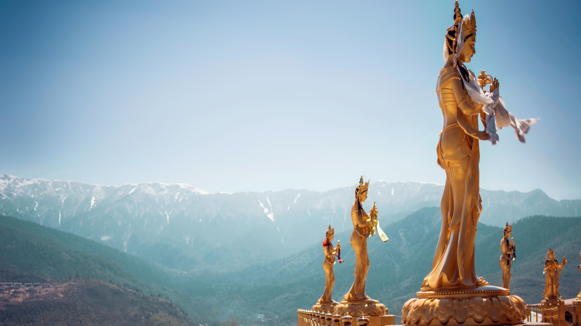 Golden Statues of Buddhist Deity in Thimphu