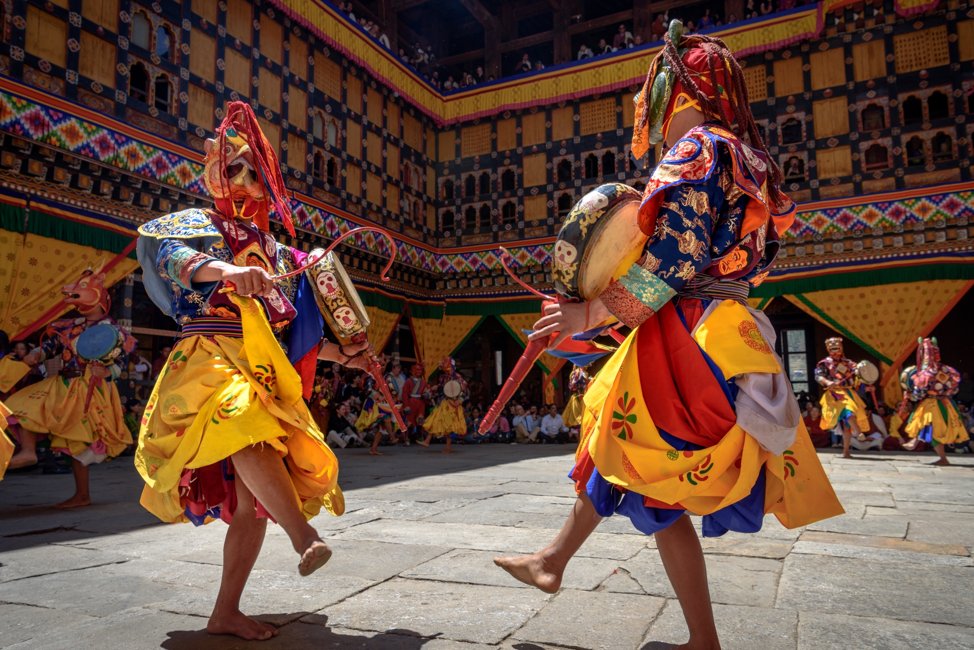 Monks dancing at yearly Paro Tsechu festival